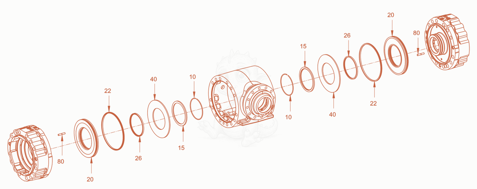 Exploded parts diagram of the planetary axle and suspension of a Wacker Neuson RC110USROPS, with numbered balloons