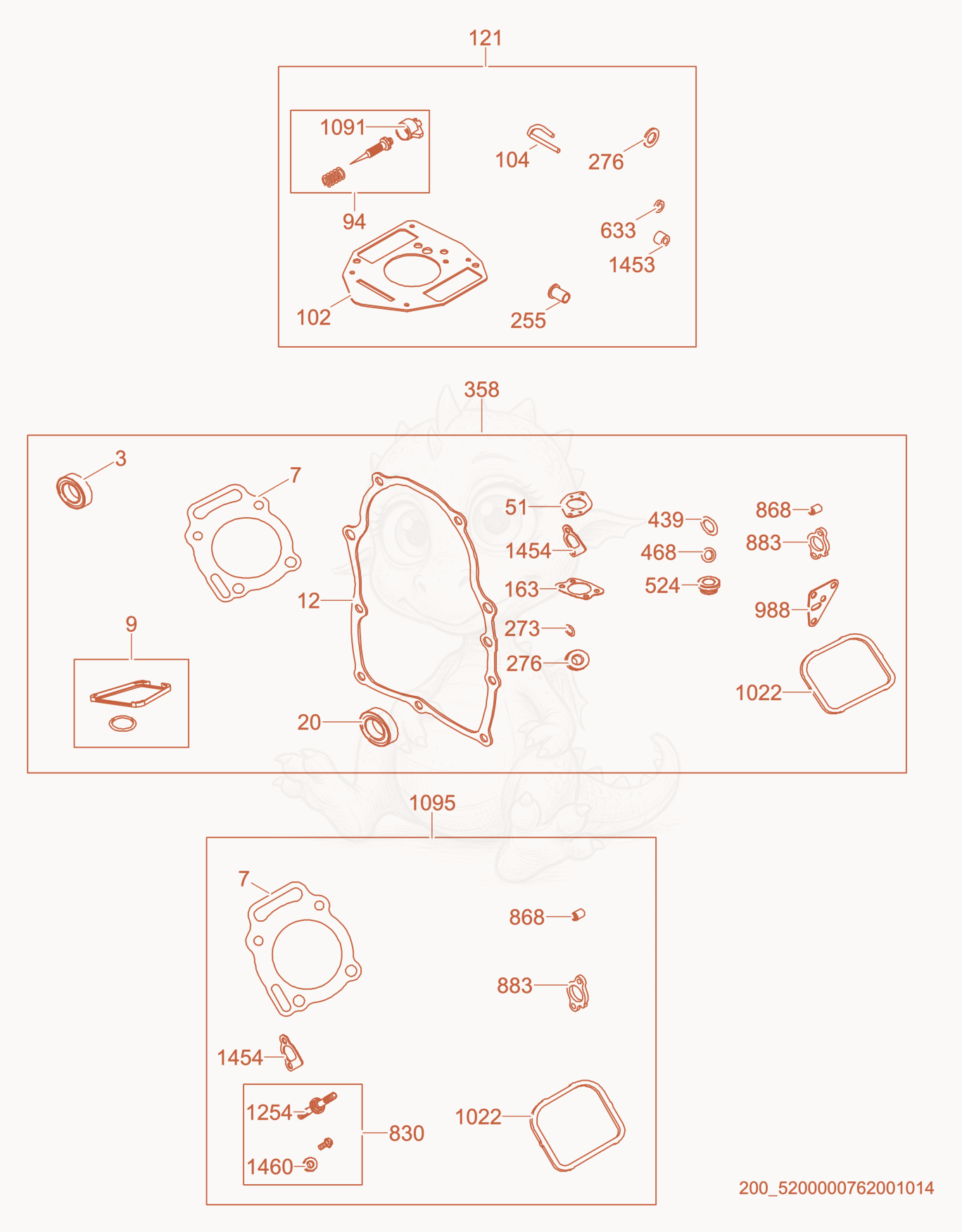 Exploded parts diagram of the Overhaul Kits of a Wacker Neuson GPS9700, with numbered balloons