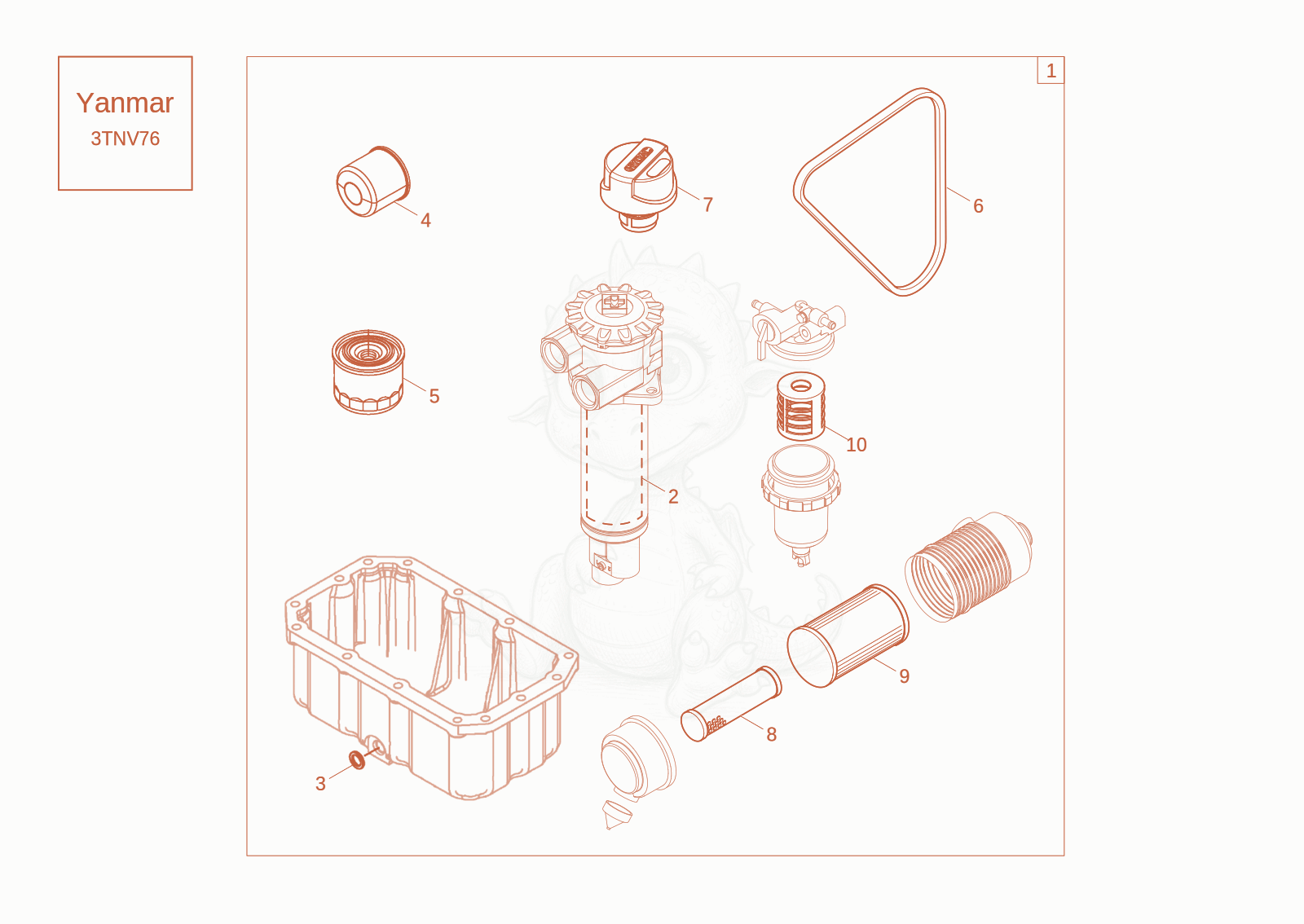 Exploded parts diagram of the maintenance package (1000h) of a Wacker Neuson DW10, with numbered balloons