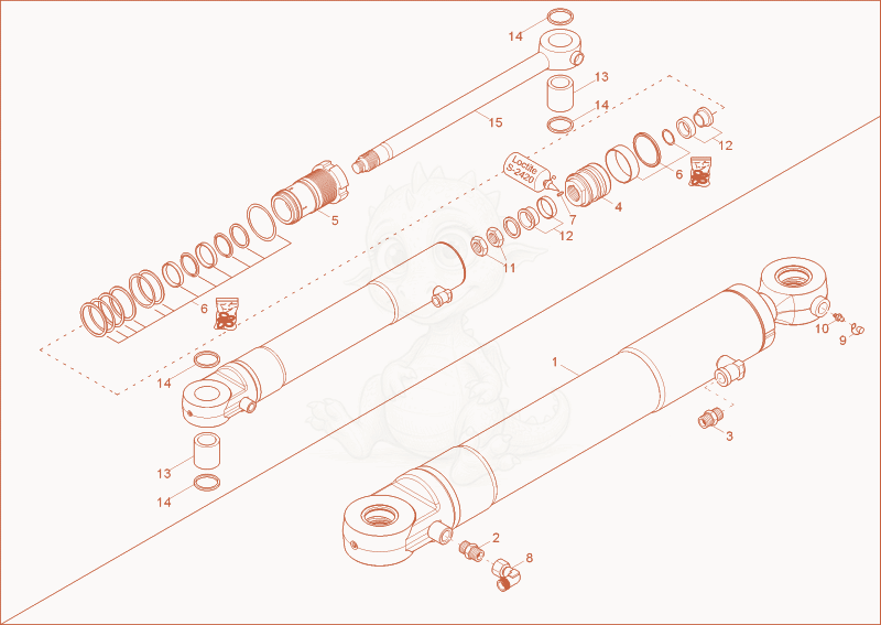 Despiece del boom offset cylinder de una máquina Wacker Neuson 6503-2, con globos numerados