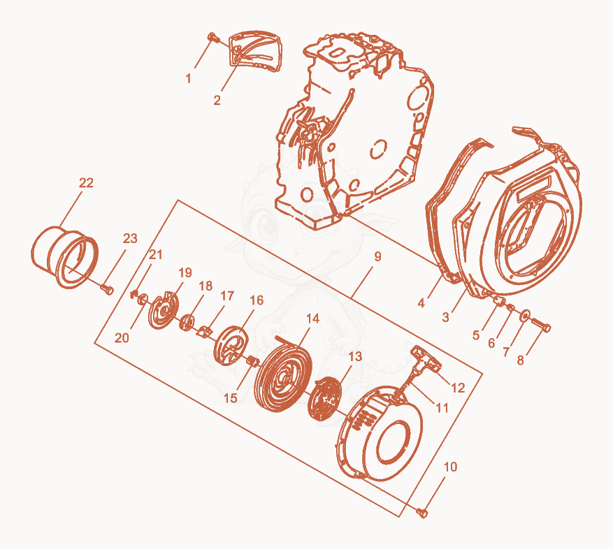 Exploded parts diagram of the Rewind Starter of a Wacker Neuson DPU2950Y, with numbered balloons