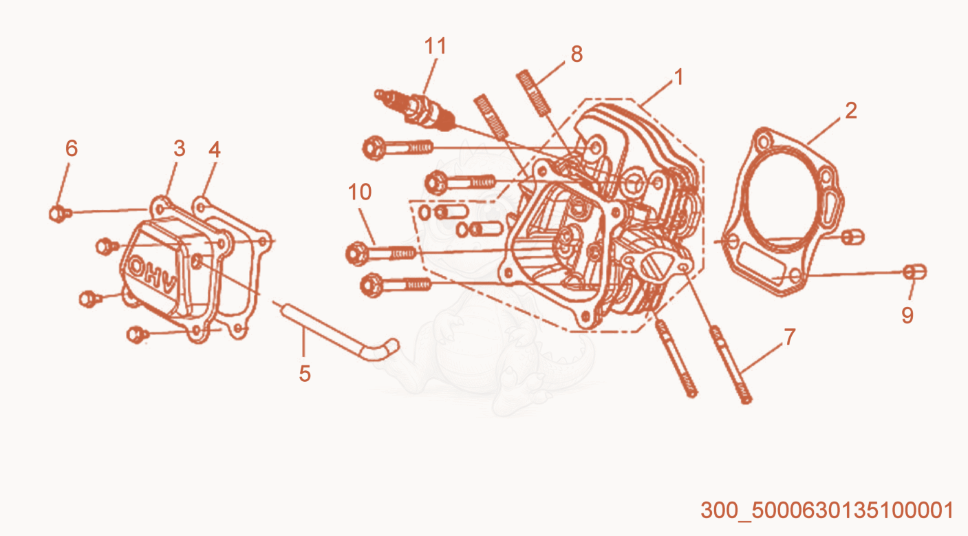 Exploded parts diagram of the Cylinder Head of a Wacker Neuson ML225, with numbered balloons