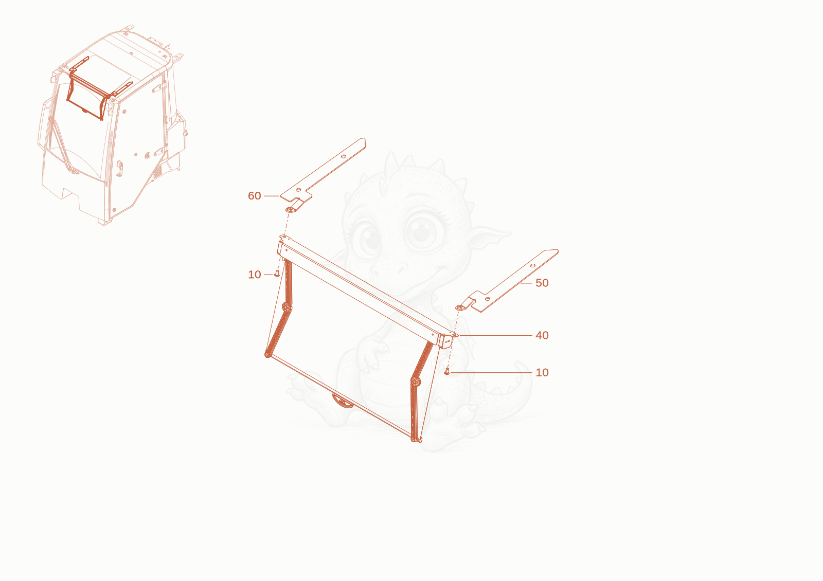 Exploded parts diagram of the Roller sun-visor of a Wacker Neuson WL28E(A10-01), with numbered balloons