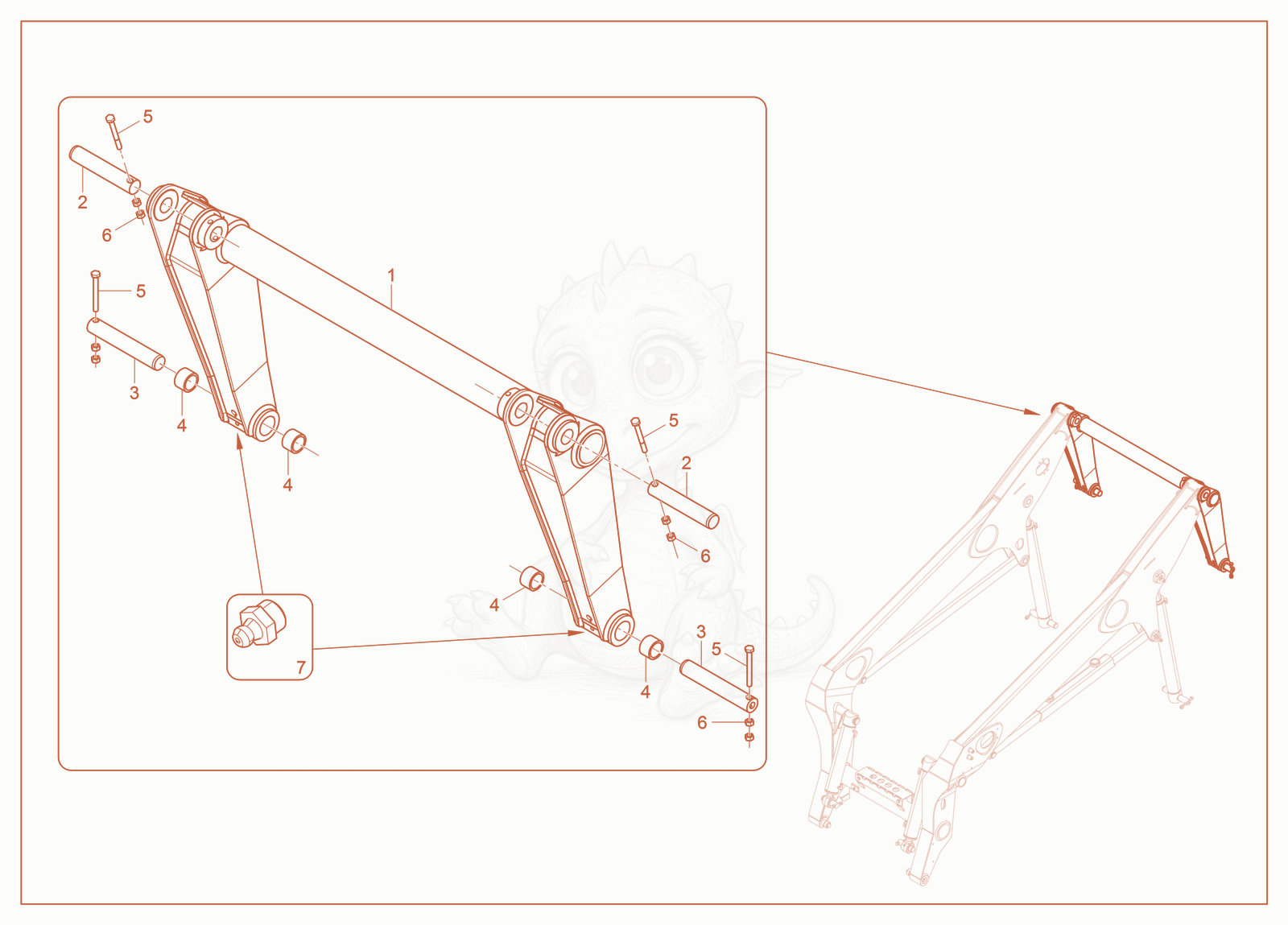 Exploded parts diagram of the H-Bar of a Wacker Neuson ST31(S08), with numbered balloons