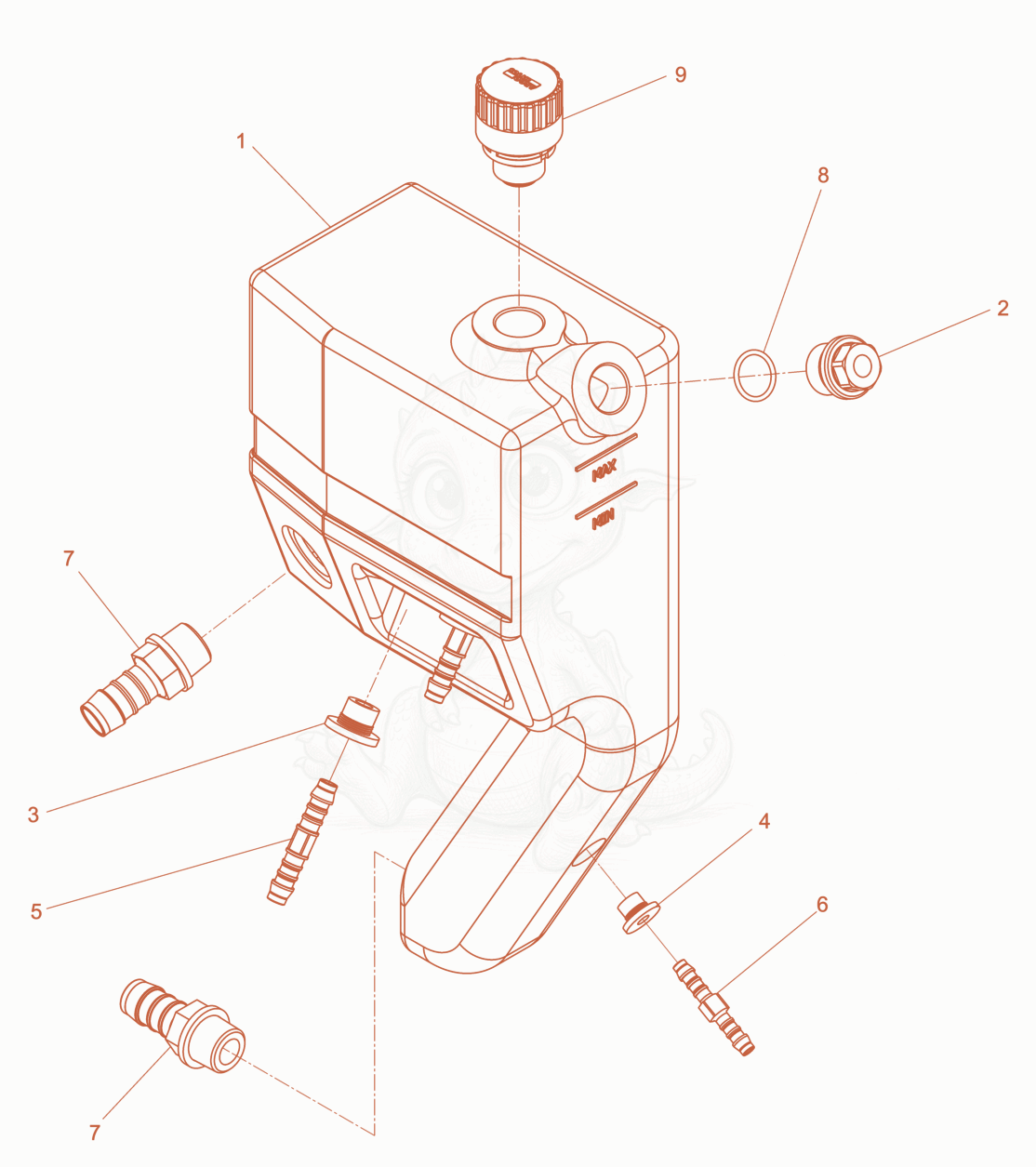 Exploded parts diagram of the Oil tank of a Wacker Neuson RD10YEHFLRC, with numbered balloons