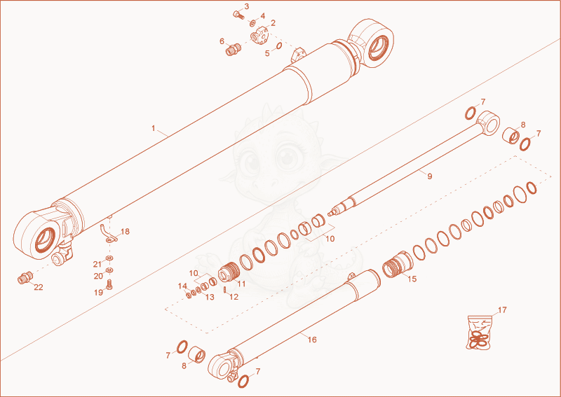 Exploded parts diagram of the dipper arm cylinder of a Wacker Neuson 75Z3, with numbered balloons