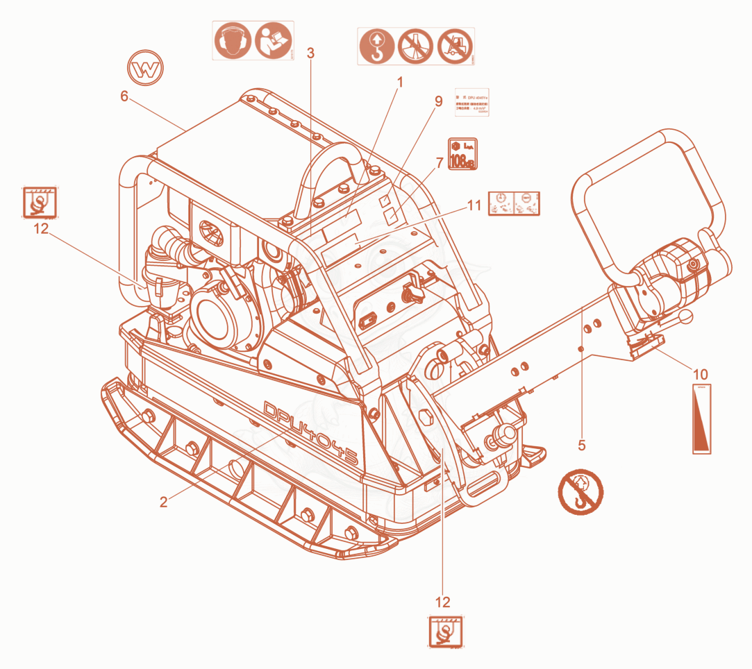 Exploded parts diagram of the Labels of a Wacker Neuson DPU4045YEH, with numbered balloons