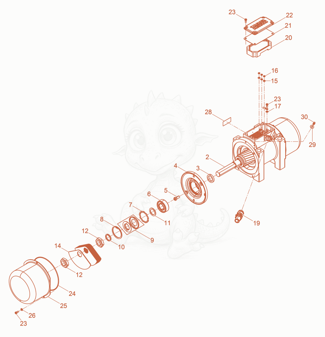 Exploded parts diagram of the External Vibrator cpl. of a Wacker Neuson AR64/3,6/460, with numbered balloons