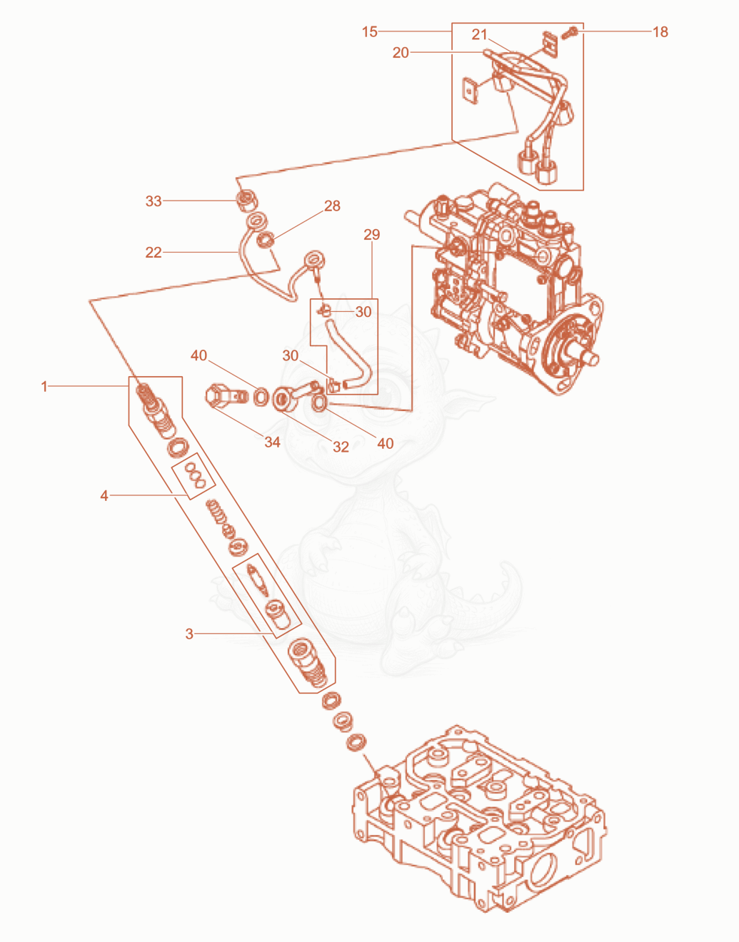 Exploded parts diagram of the Injection valve of a Wacker Neuson LTN5YUK, with numbered balloons