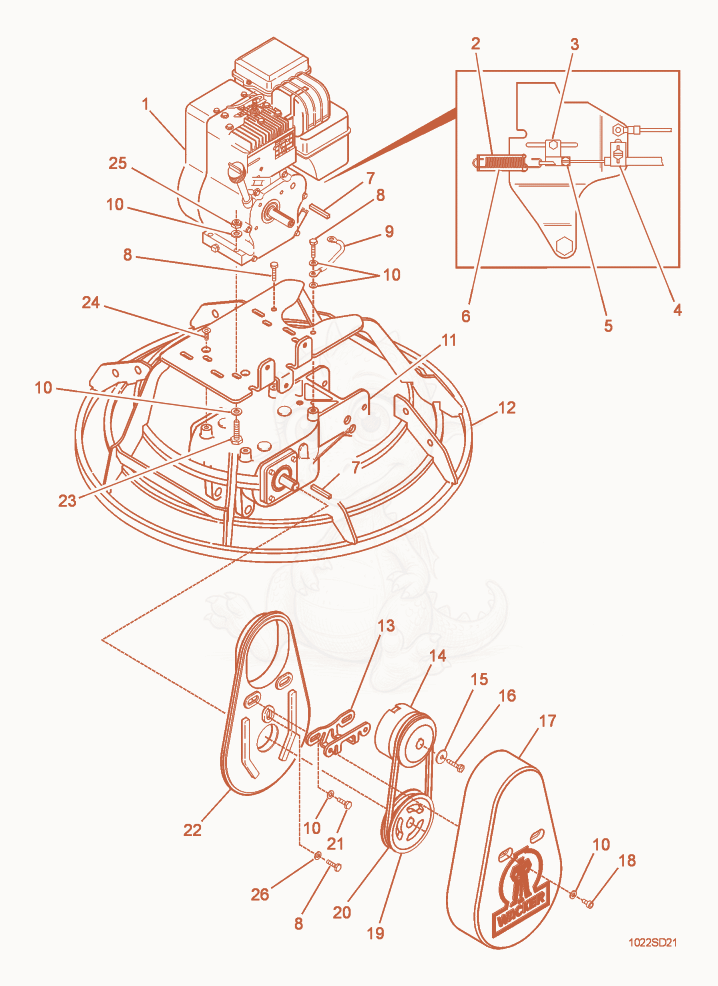 Despiece del Drive System/Engine de una máquina Wacker Neuson CT36BDT, con globos numerados