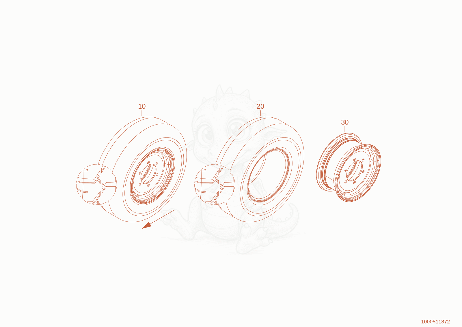 Exploded parts diagram of the wheel 7.50-15 ET-60 of a Wacker Neuson WL28E(A10-01), with numbered balloons