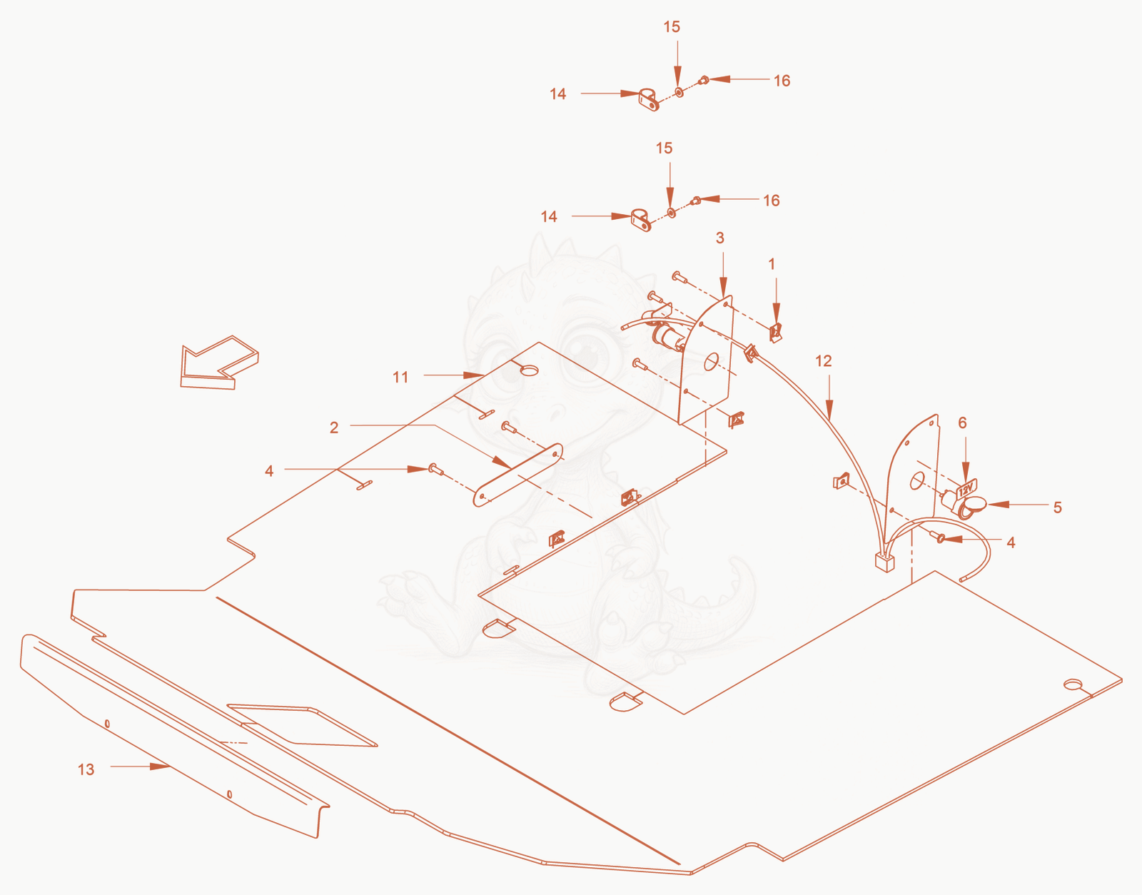 Exploded parts diagram of the roll over protection of a Wacker Neuson RC70VOUS, with numbered balloons