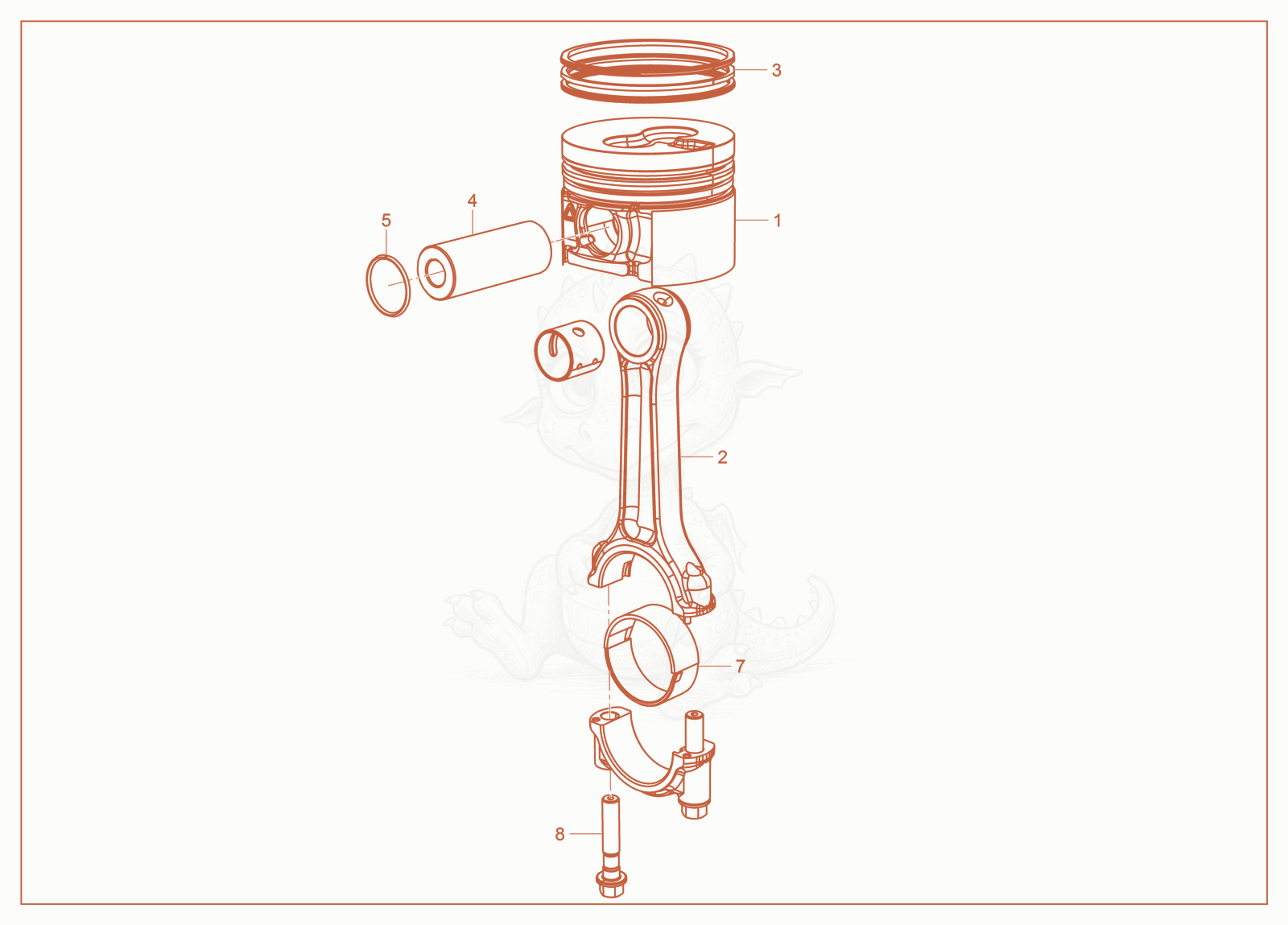 Despiece del Piston/Connecting Rod de una máquina Wacker Neuson RTLX-SC3, con globos numerados