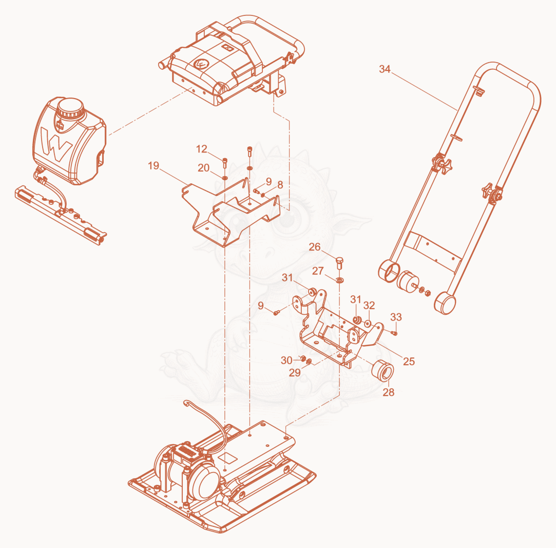Exploded parts diagram of the Vibration Plate of a Wacker Neuson AP1840WE, with numbered balloons