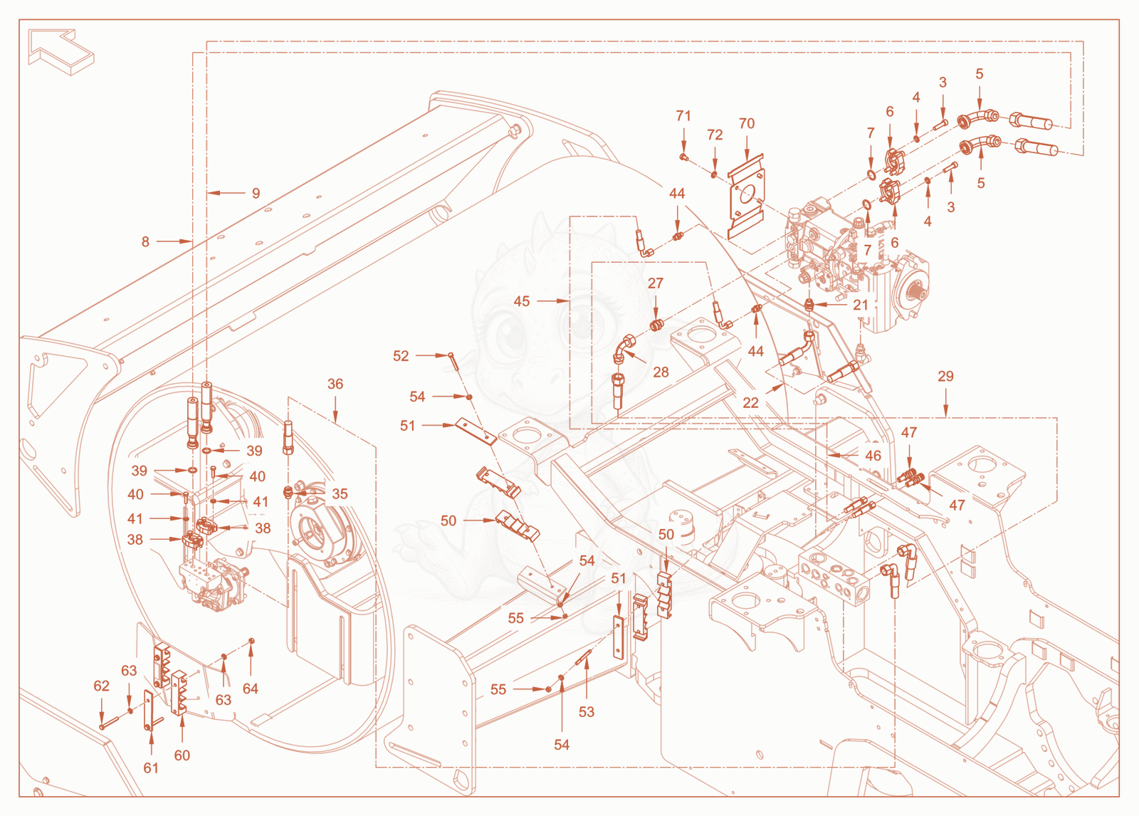 Exploded parts diagram of the vibration drive of a Wacker Neuson RC70DPFROPS, with numbered balloons