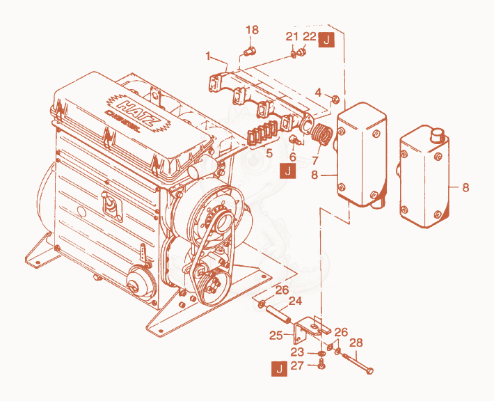 Exploded parts diagram of the Exhaust of a Wacker Neuson RD25, with numbered balloons