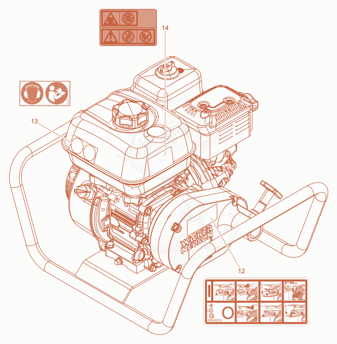 Exploded parts diagram of the labels of a Wacker Neuson A5000/160B, with numbered balloons