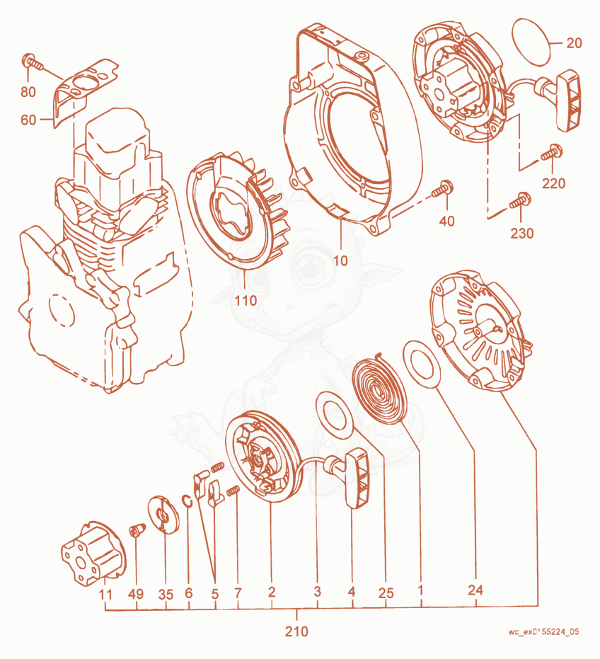 Exploded parts diagram of the Starter of a Wacker Neuson BS600-4, with numbered balloons