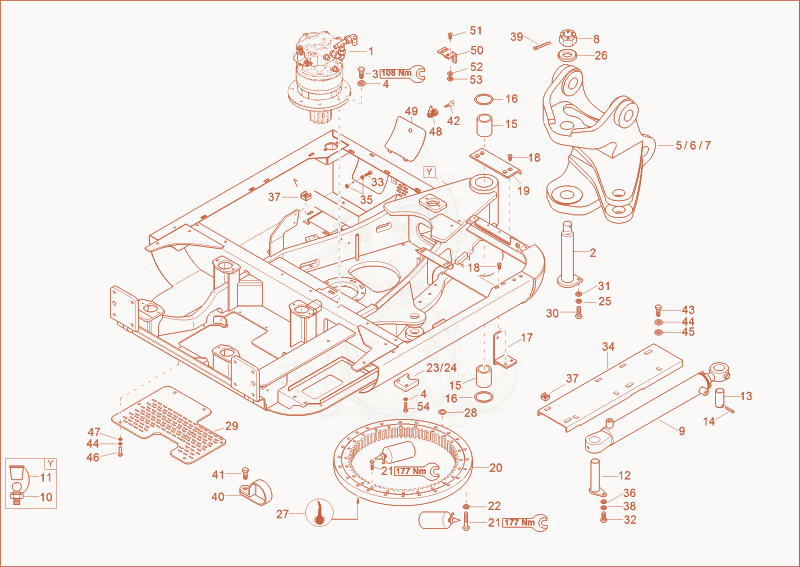 Despiece del chassis de una máquina Wacker Neuson 3503RD, con globos numerados