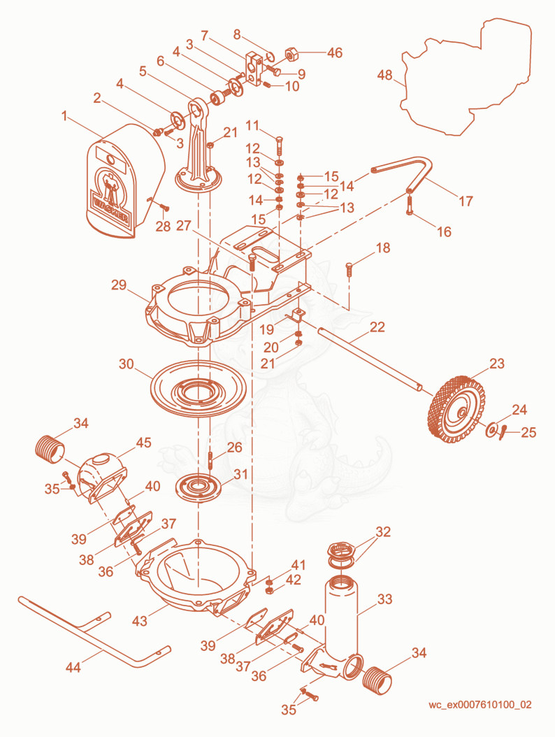 Exploded parts diagram of the Pump Components of a Wacker Neuson PDT2B, with numbered balloons