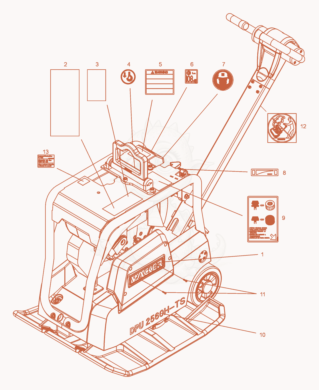Despiece del Labels de una máquina Wacker Neuson DPU2560H-TS, con globos numerados