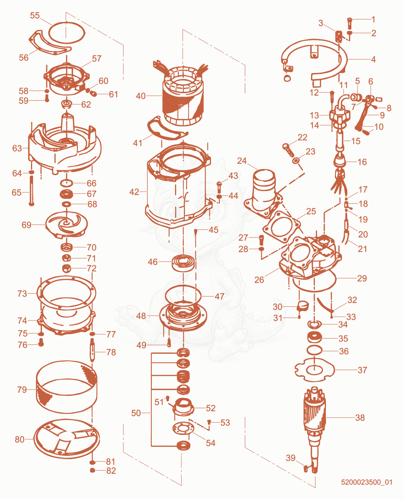 Exploded parts diagram of the Pump Components of a Wacker Neuson PS47503HH, with numbered balloons