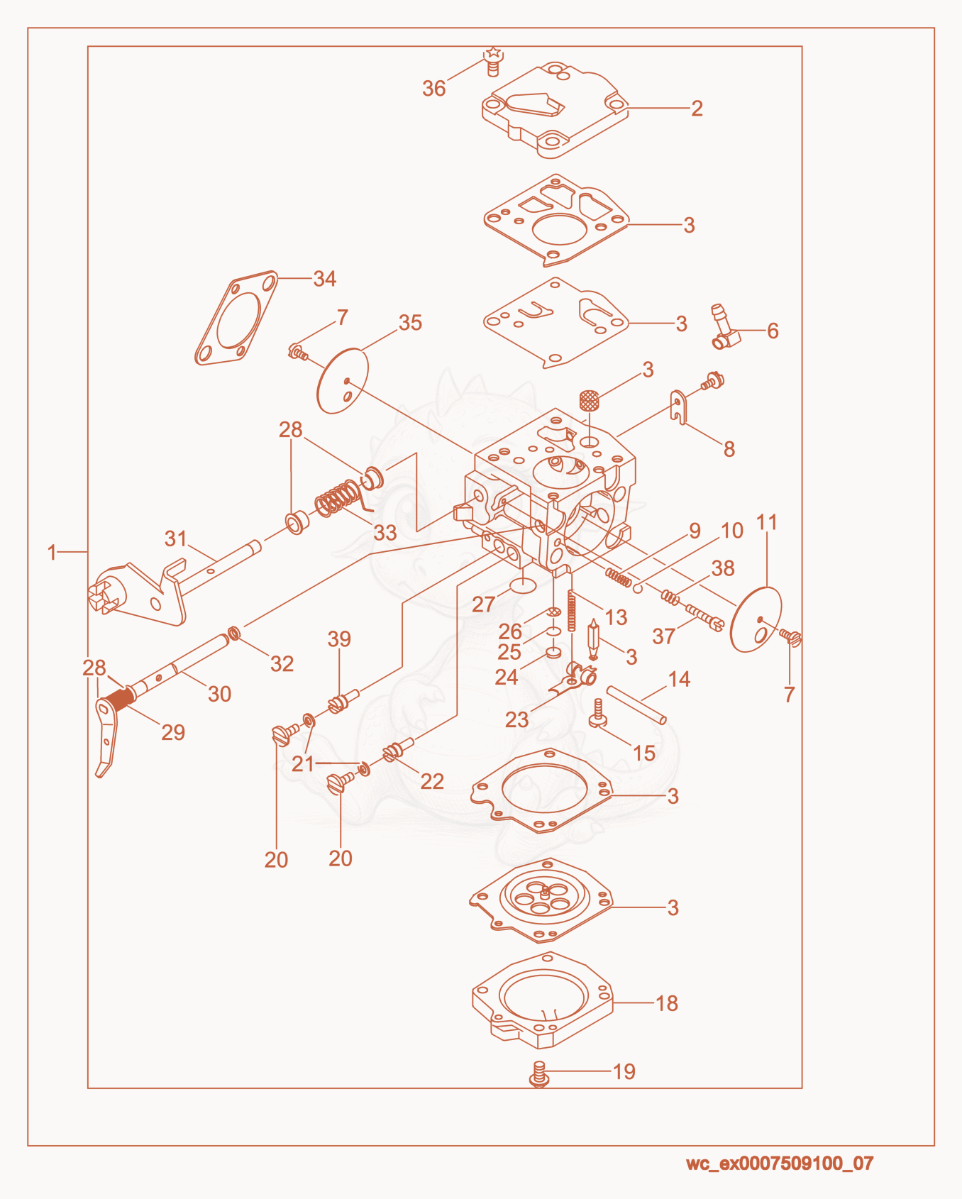 Exploded parts diagram of the Fixed Jet Carburetor of a Wacker Neuson BS60Y, with numbered balloons