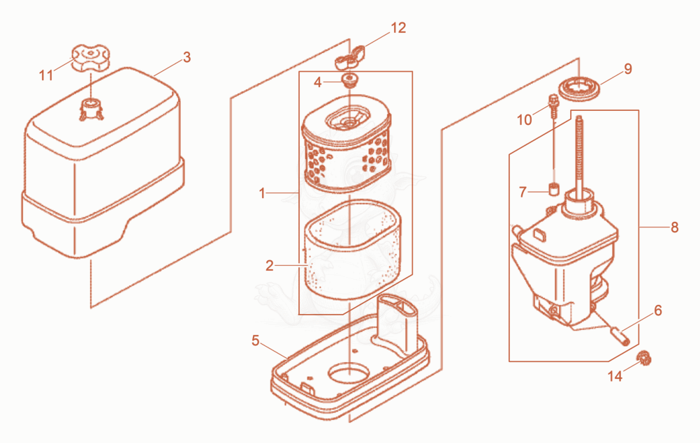 Despiece del Air Cleaner de una máquina Wacker Neuson BPU5545AUS, con globos numerados