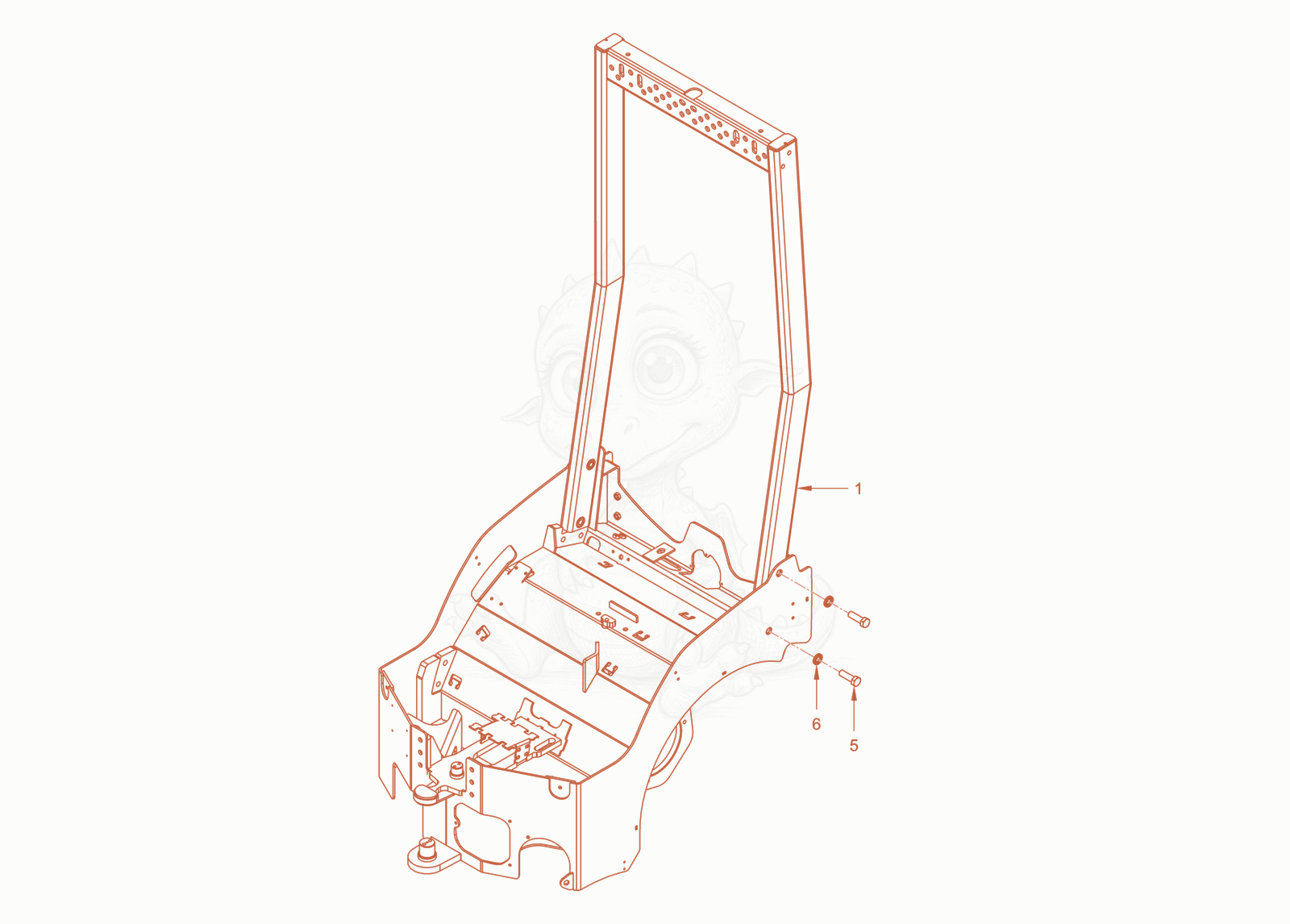 Exploded parts diagram of the rigid roll over protection of a Wacker Neuson RD18-80.3, with numbered balloons