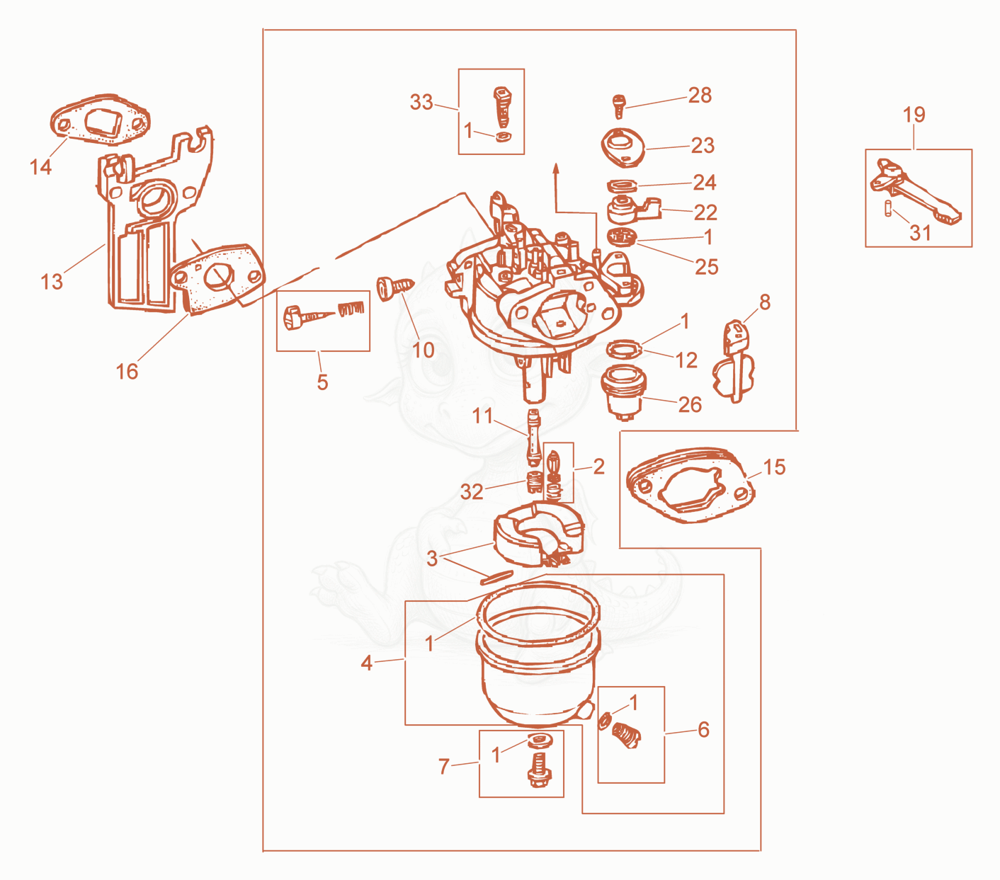 Exploded parts diagram of the Carburetor cpl. of a Wacker Neuson PDI2A, with numbered balloons