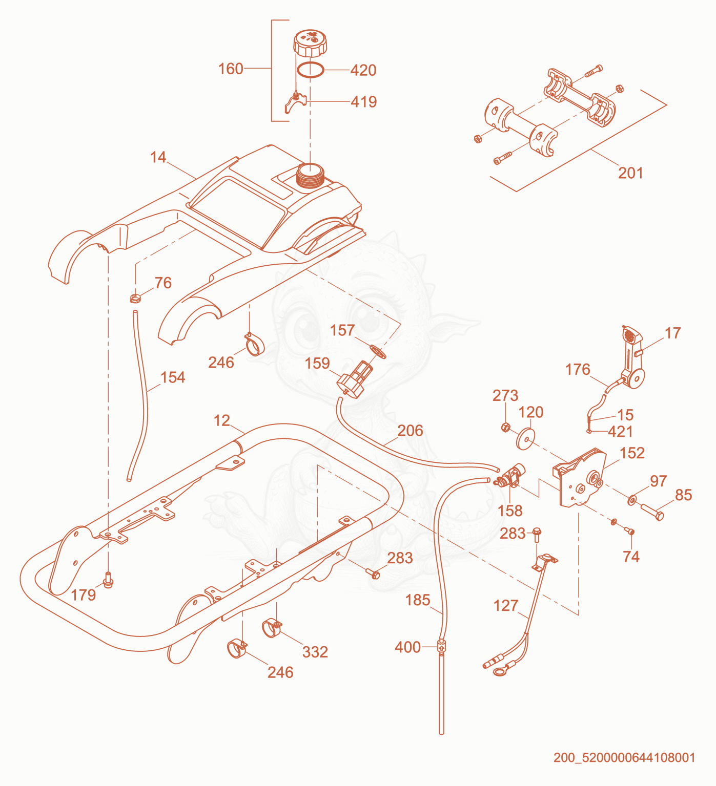 Exploded parts diagram of the Guide Handle cpl. of a Wacker Neuson BS50-4S, with numbered balloons