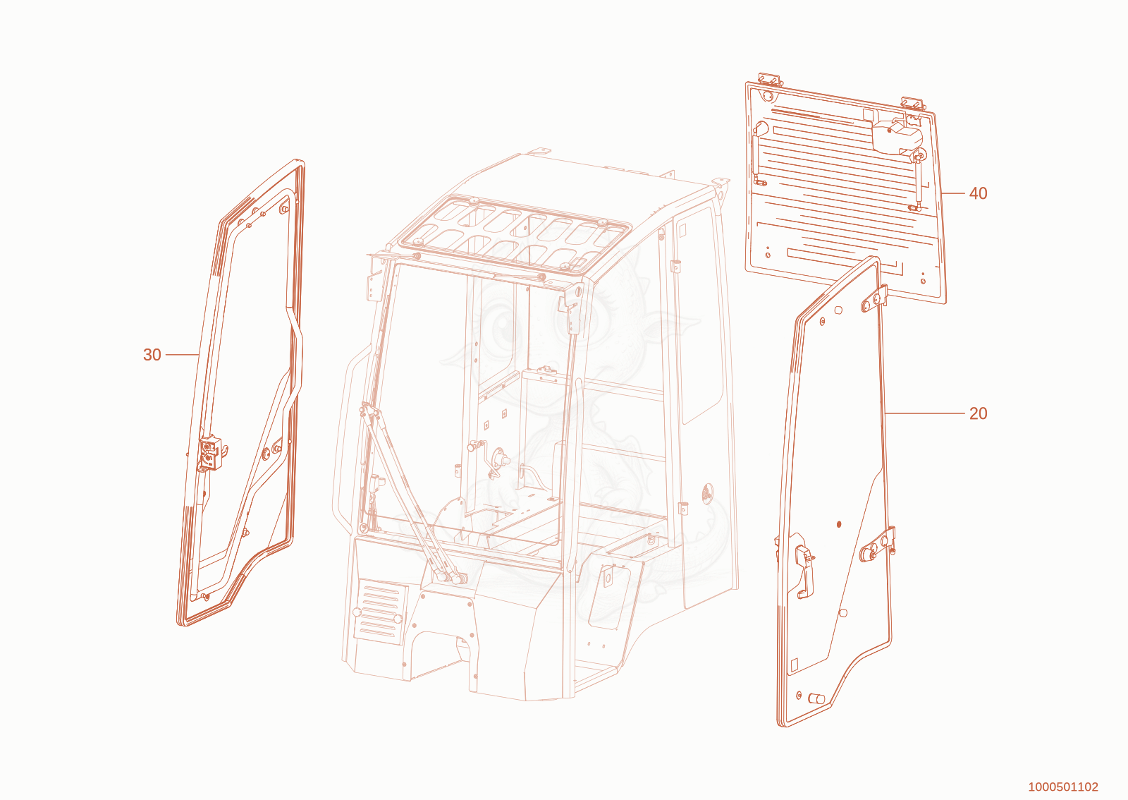 Exploded parts diagram of the mounting set cabine of a Wacker Neuson WL20E(A09-01), with numbered balloons