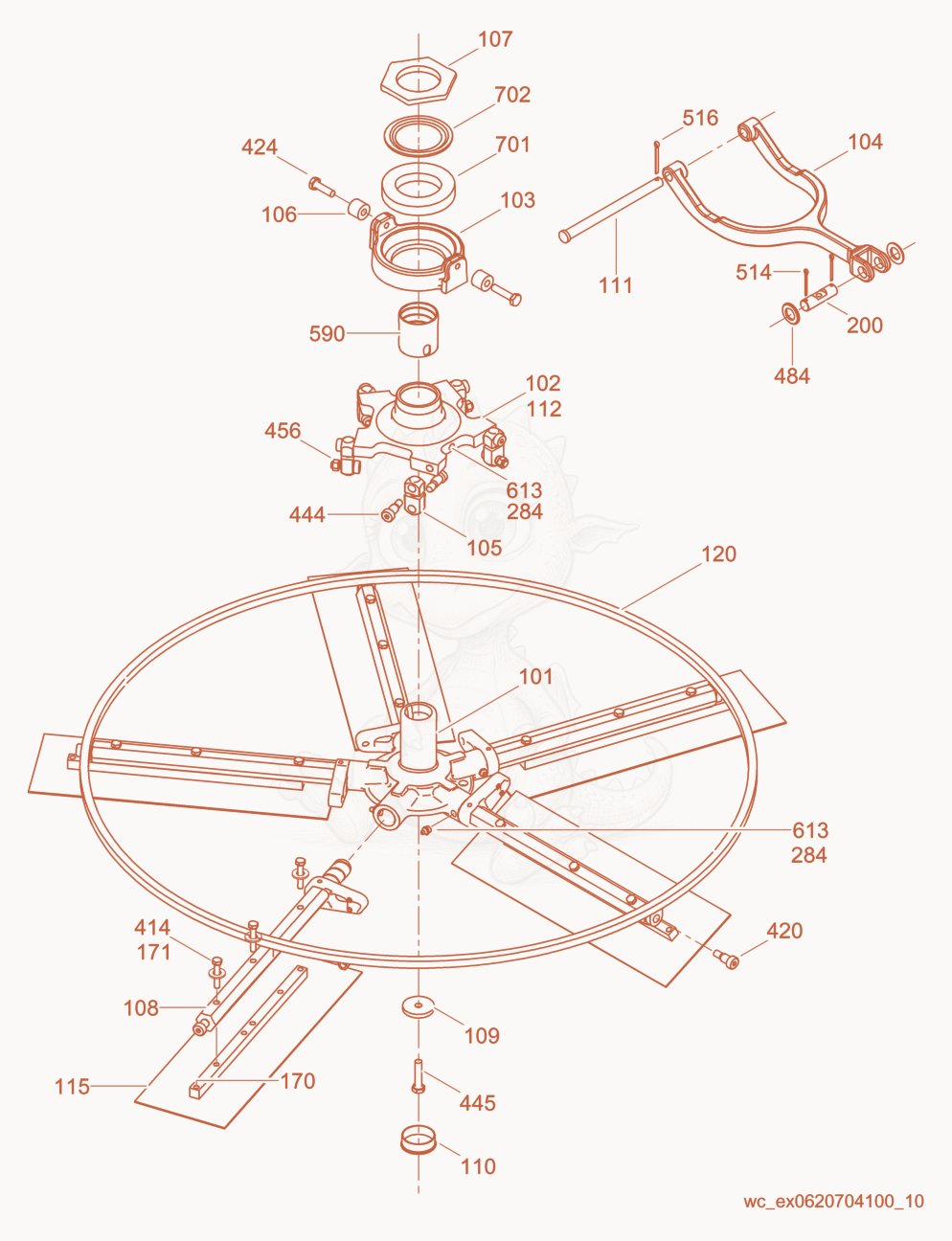 Exploded parts diagram of the Blade Mechanism of a Wacker Neuson CRT48-35L-PS, with numbered balloons