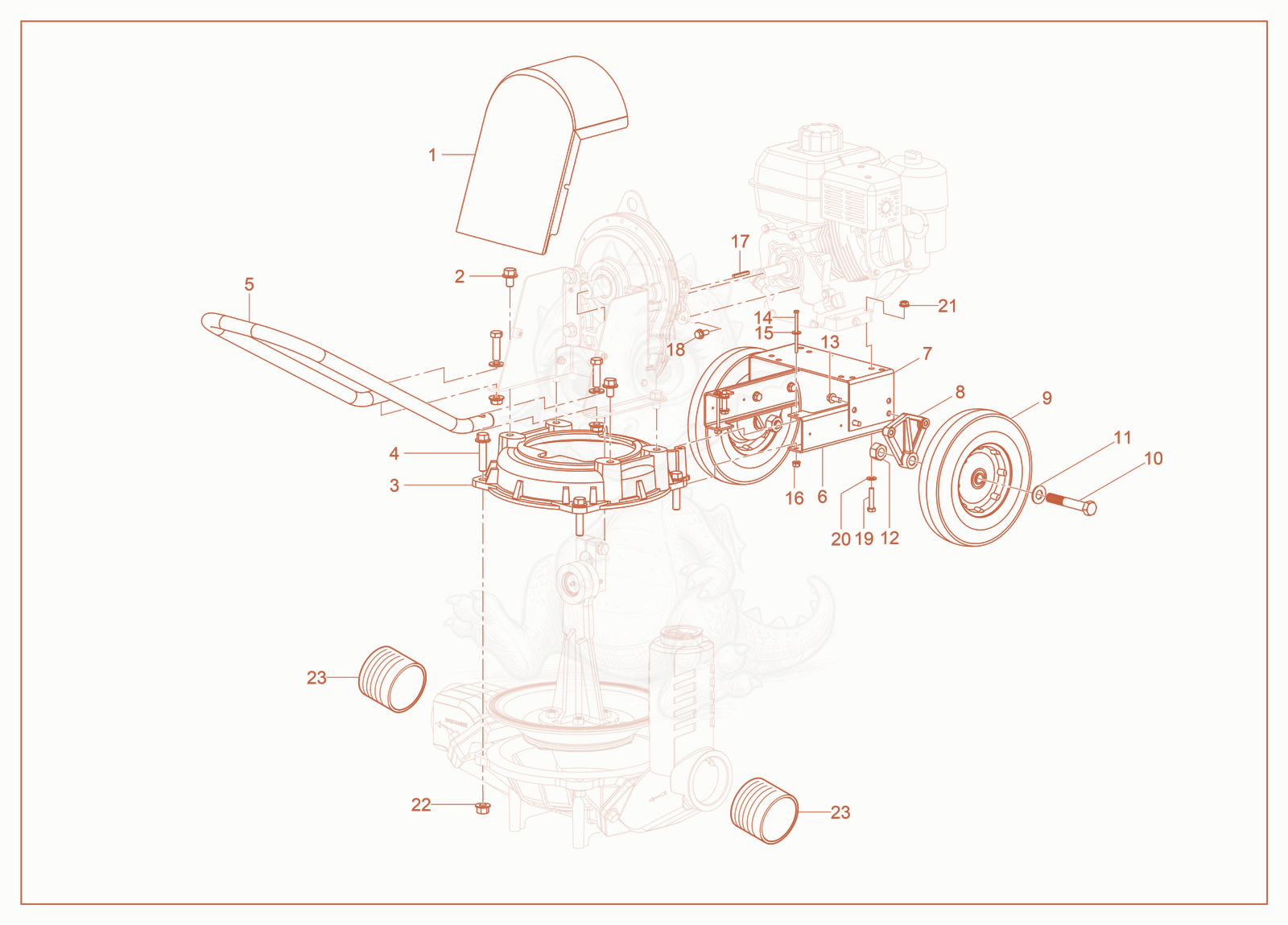Exploded parts diagram of the Pump Assembly of a Wacker Neuson PDT3A, with numbered balloons
