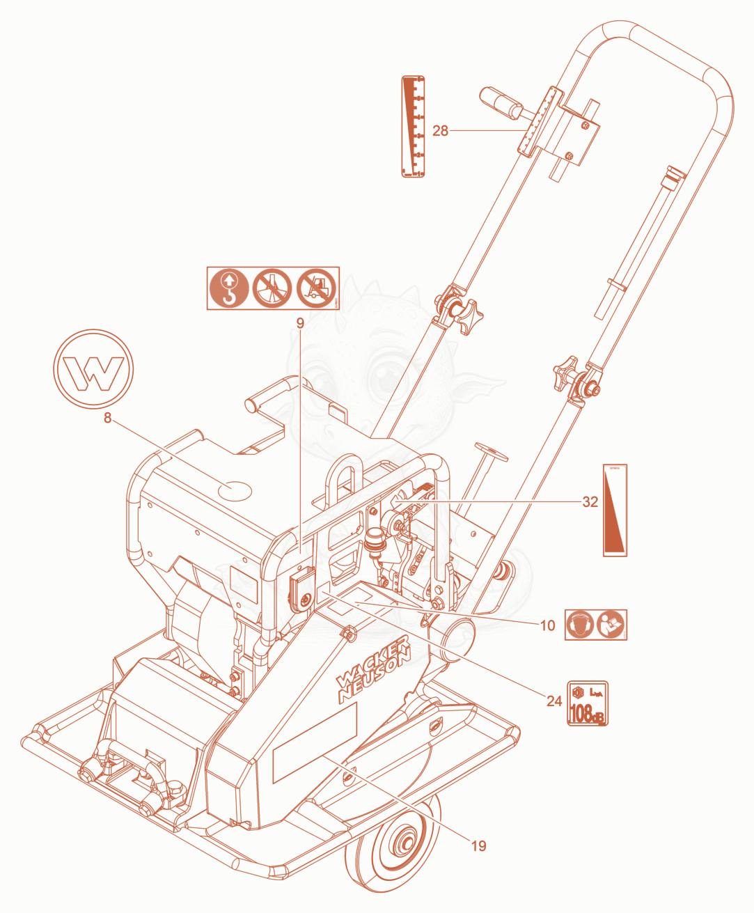 Exploded parts diagram of the Labels of a Wacker Neuson DPS3060HV, with numbered balloons