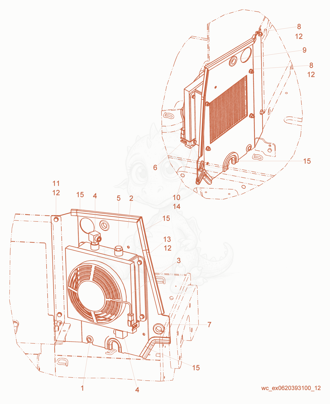 Exploded parts diagram of the Oil Cooler of a Wacker Neuson RD27-120, with numbered balloons