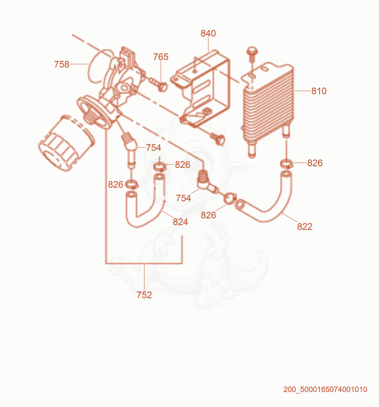 Exploded parts diagram of the Oil Cooler of a Wacker Neuson CRT36-25, with numbered balloons