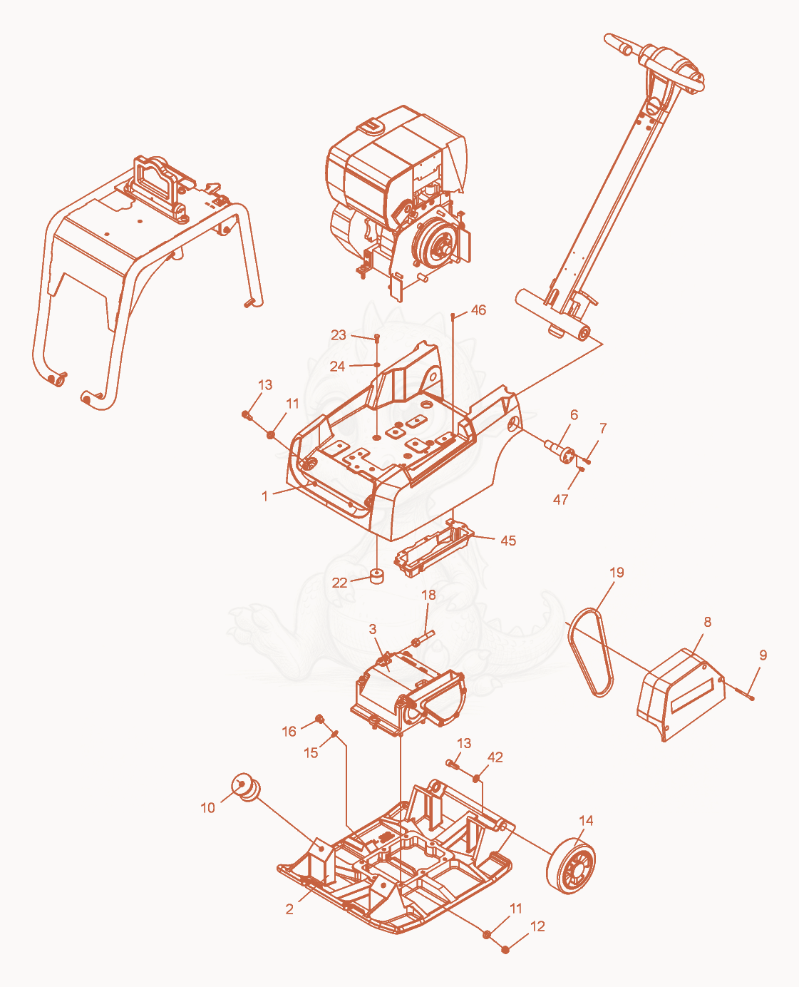 Exploded parts diagram of the Vibration Plate of a Wacker Neuson DPU3050H, with numbered balloons