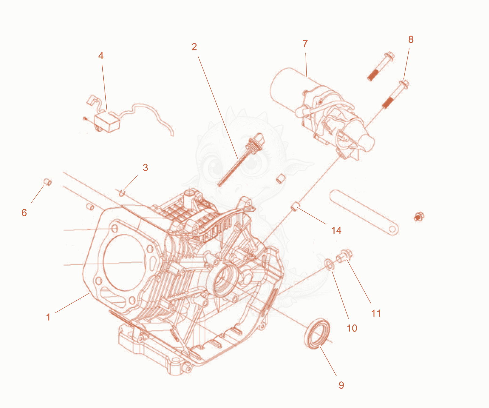 Exploded parts diagram of the Crankcase cpl. of a Wacker Neuson GS8000GLA, with numbered balloons
