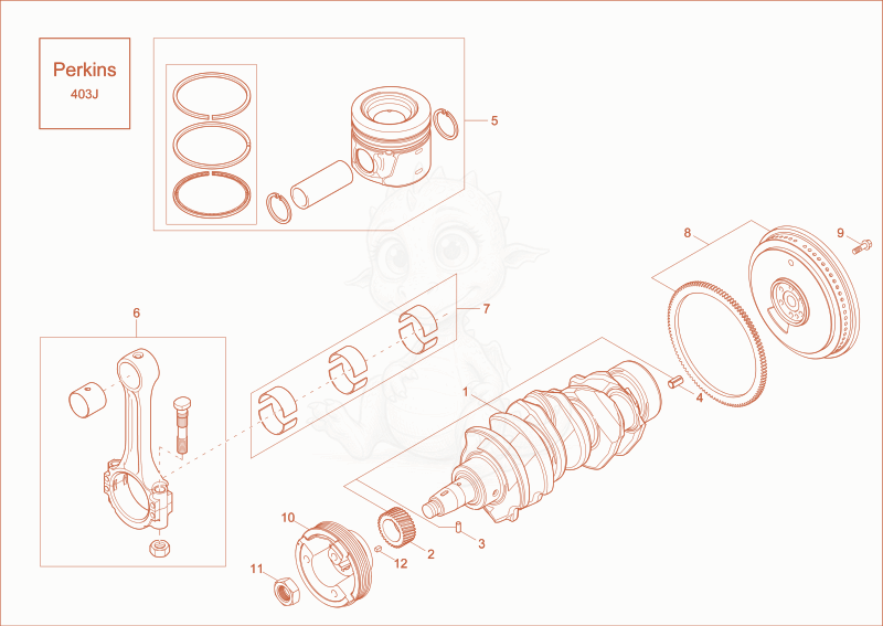 Despiece del CRANKSHAFT, PISTON option de una máquina Wacker Neuson DW30, con globos numerados
