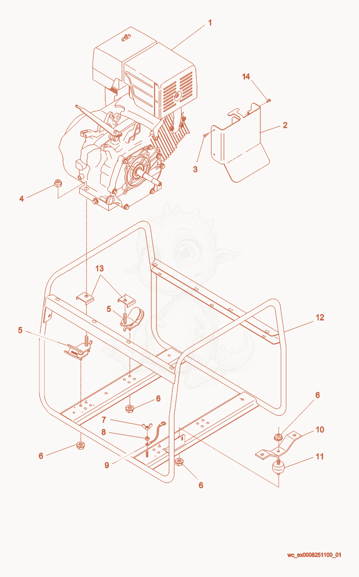 Exploded parts diagram of the Engine Compartment of a Wacker Neuson G3.3A, with numbered balloons