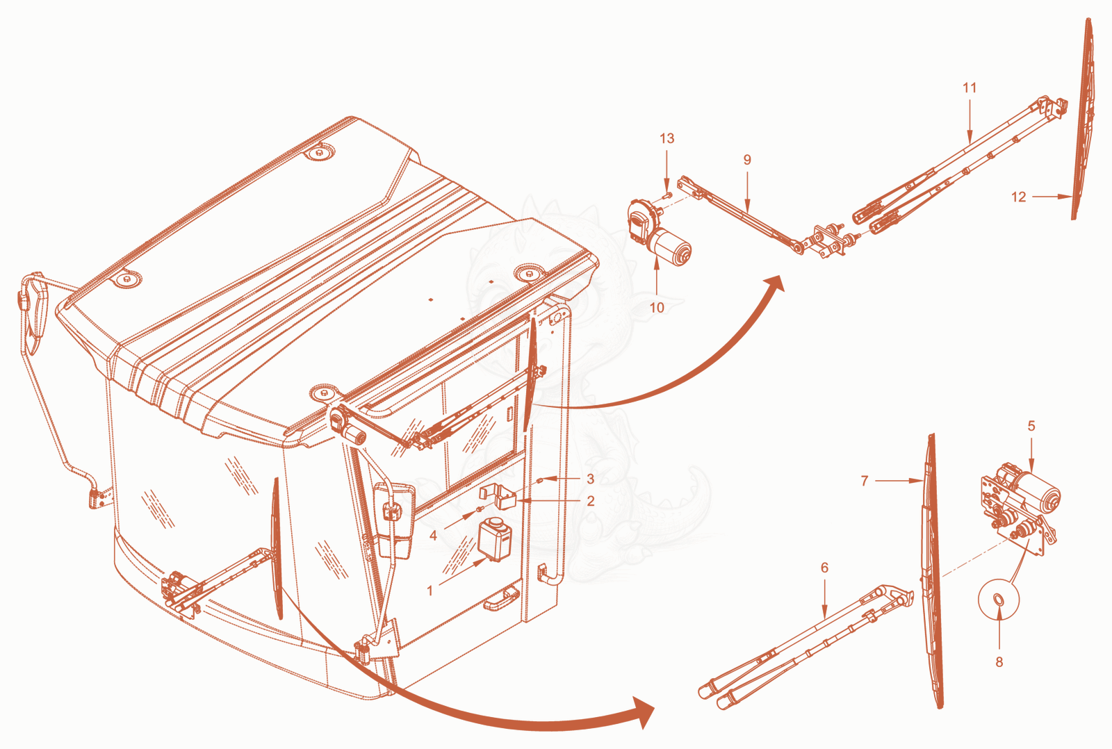 Exploded parts diagram of the driver's cabin of a Wacker Neuson RC110CAB, with numbered balloons
