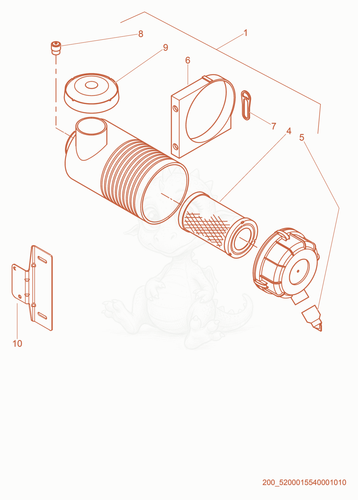 Exploded parts diagram of the Air Cleaner cpl. of a Wacker Neuson G95, with numbered balloons