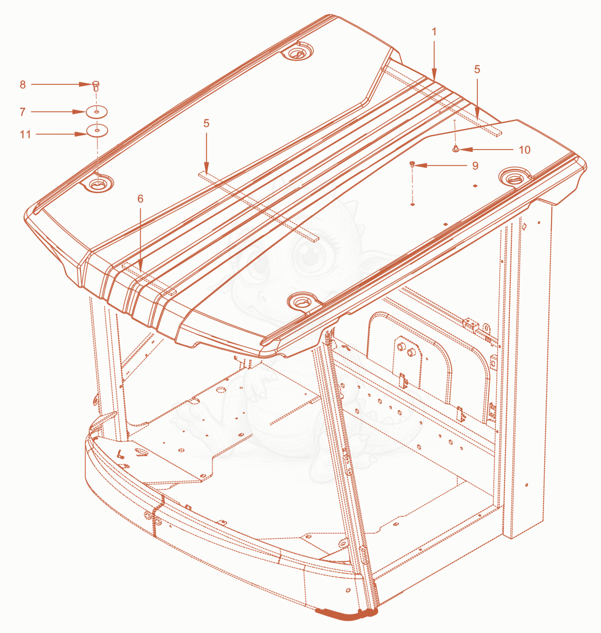 Exploded parts diagram of the driver's cabin of a Wacker Neuson RC110PCAB, with numbered balloons