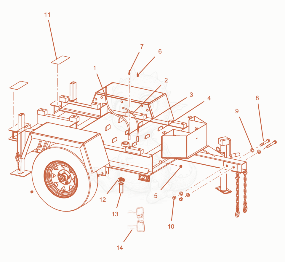 Exploded parts diagram of the ASM_Trailer of a Wacker Neuson PT6LT, with numbered balloons
