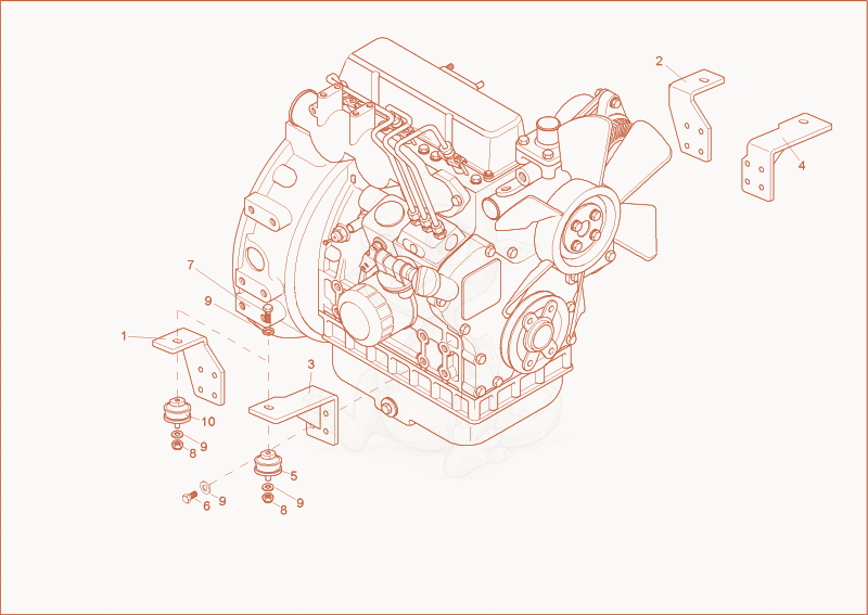 Exploded parts diagram of the Engine bedding of a Wacker Neuson 1200/2002, with numbered balloons