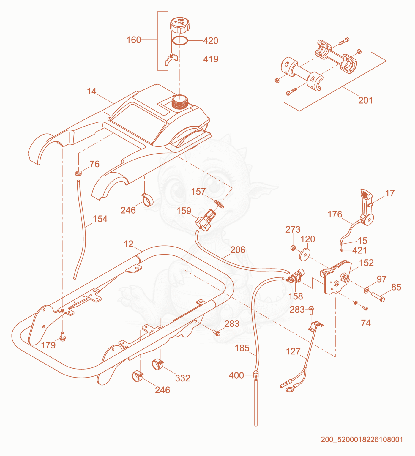 Exploded parts diagram of the Guide Handle cpl. of a Wacker Neuson BS50-4AS, with numbered balloons