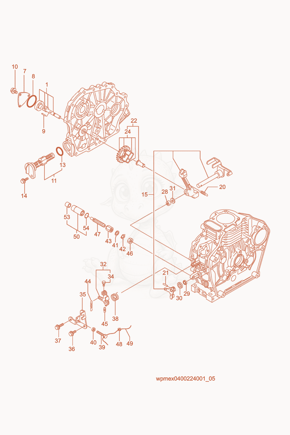 Exploded parts diagram of the Oil Pump/Governor of a Wacker Neuson VP2050Y, with numbered balloons