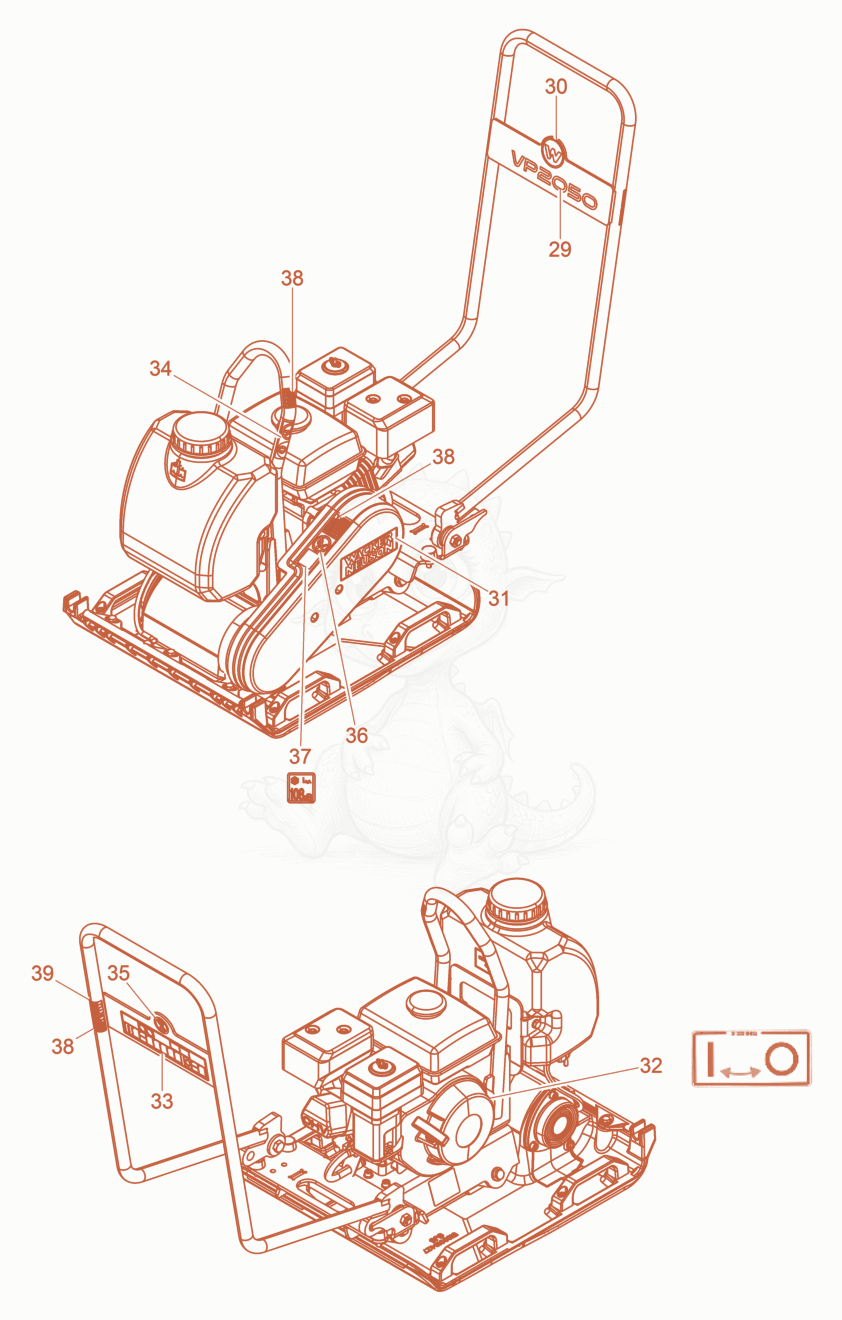 Despiece del Labels de una máquina Wacker Neuson VP2050AWUS, con globos numerados