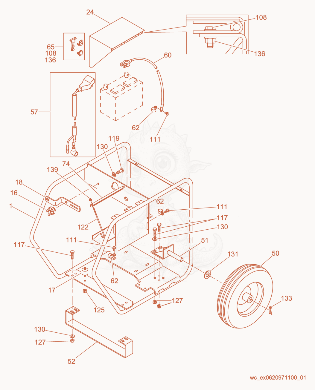 Exploded parts diagram of the Frame cpl. of a Wacker Neuson PTS4V(I), with numbered balloons
